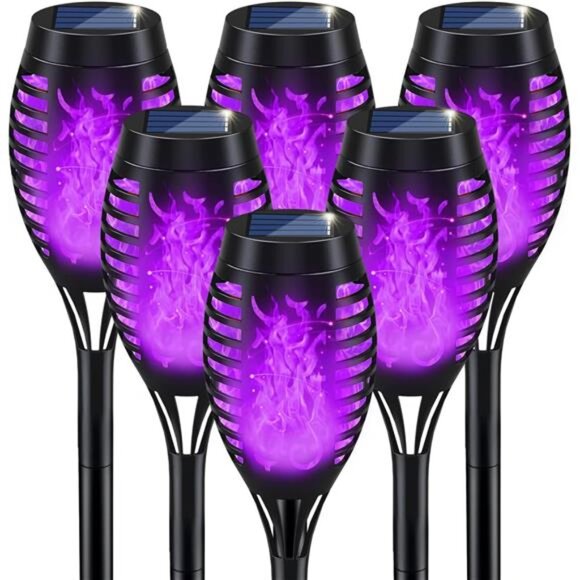 Halloween Solar Lights Outdoor Purple Flickering Flame Torch Yard Garden Patio D - Picture 1 of 7